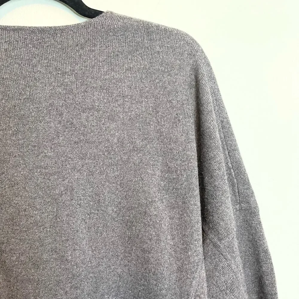 Vince Wool Cashmere Sweater M Gray Dolman Sleeve Lace Up Preppy Cozy Warm Soft